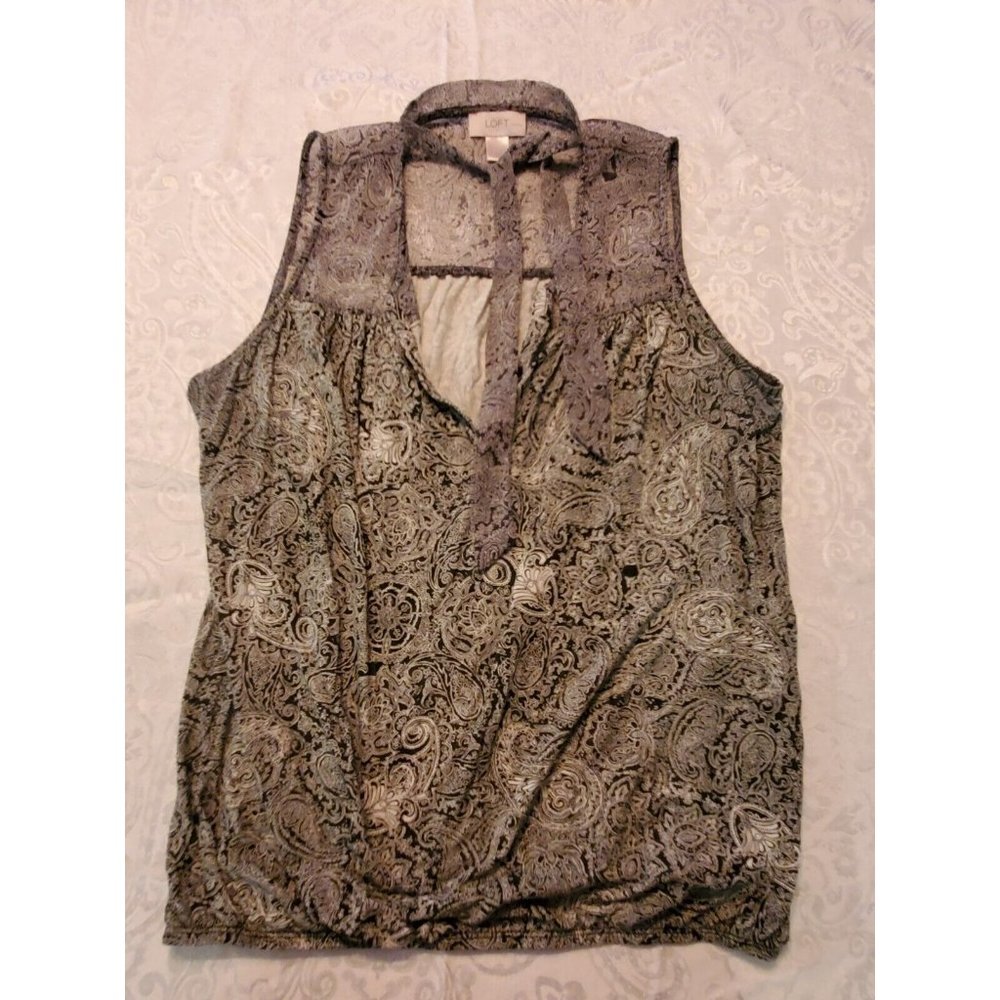 ANN Taylor LOFT Women's Black & White Top Paisley Sleeveless Shirt 12 LP Large 